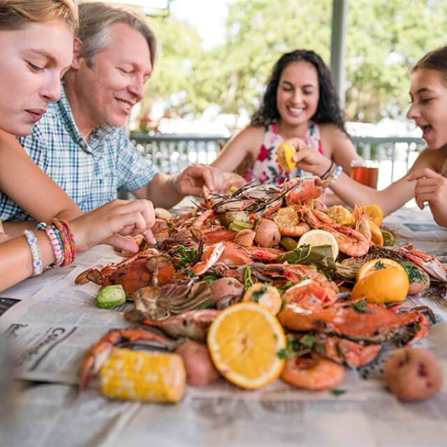 A traditional shrimp boil meal in Louisiana