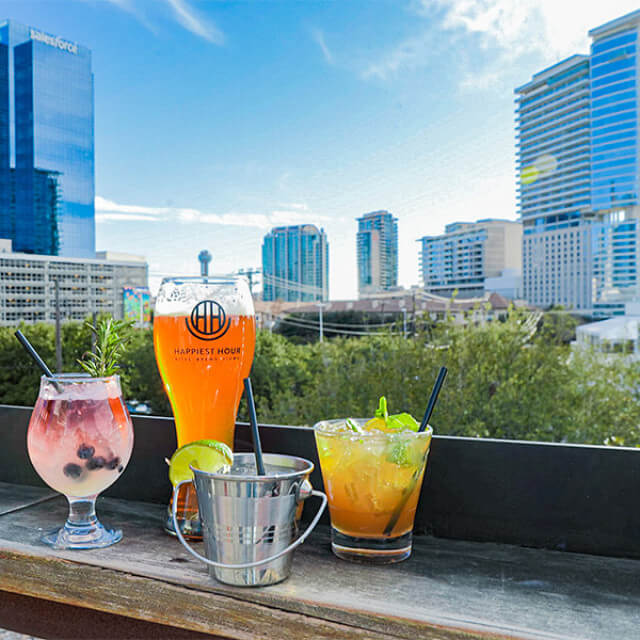 City views and drinks at Happiest Hour in Dallas, Texas