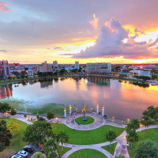 Sunset in Downtown Lakeland in Central Florida