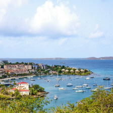 Boats wait off the coast of St. John in the U.S. Virgin Islands