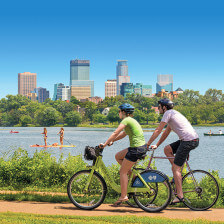 Biking along a Minneapolis, Minnesota, waterway