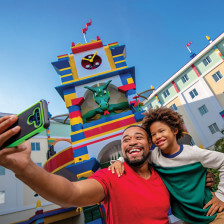 Taking a selfie in front of LEGOLAND Florida Hotel in Winter Haven