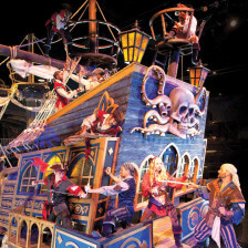 Performers ride a pirate ship in a Myrtle Beach, South Carolina, stage show