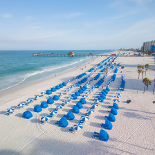 Beach chairs on the white sand of Clearwater Beach, Florida