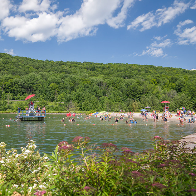 Swimming at North-South Lake Campground in New York's Catskills Region