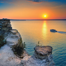 Sunset boating near Pictured Rocks National Lakeshore in Munising, Michigan