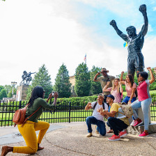 Posing with the Rocky Balboa statue at the Philadelphia Museum of Art in Philadelphia, Pennsylvania