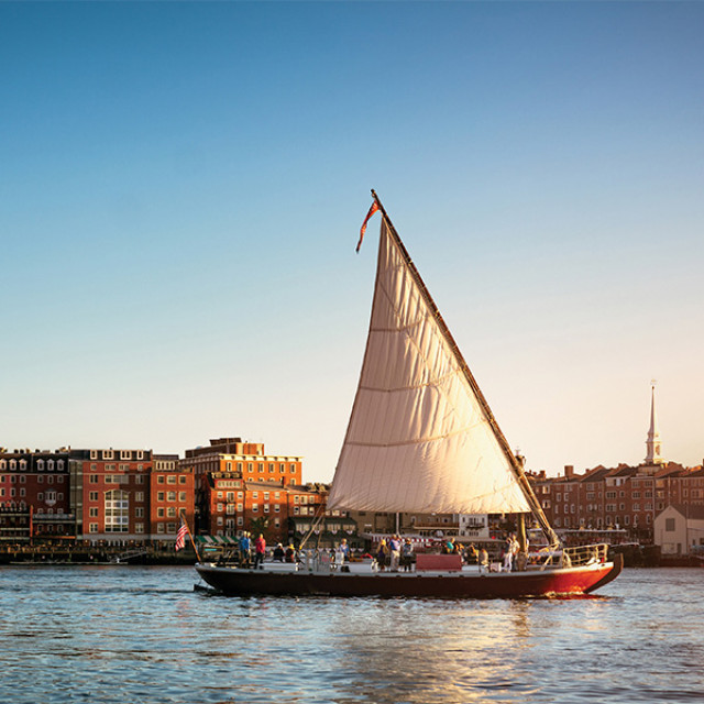 Taking a sailboat tour around downtown Portsmouth, New Hampshire