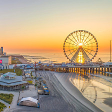 Sunrise view of Steel Pier and the Atlantic City, New Jersey, shoreline