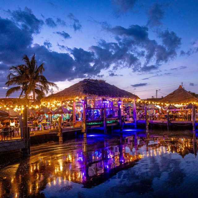 Evening view of SandBar Tiki & Grille in Englewood, Florida