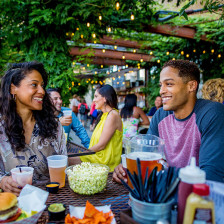 Enjoying local brews at Independence Beer Garden in Philadelphia, Pennsylvania
